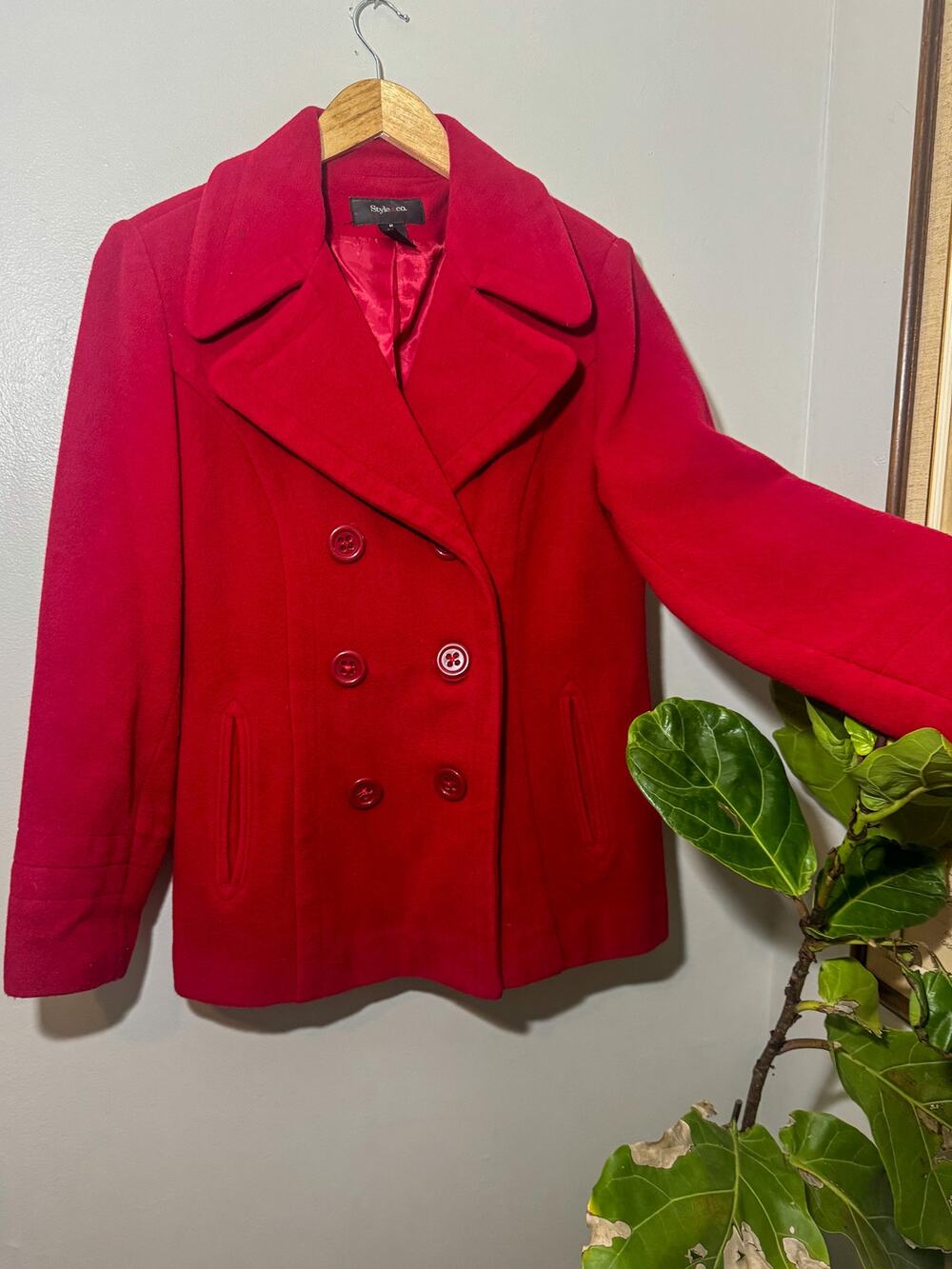 Style & Co. Red Wool Blend Double Breasted Peacoat Size Medium